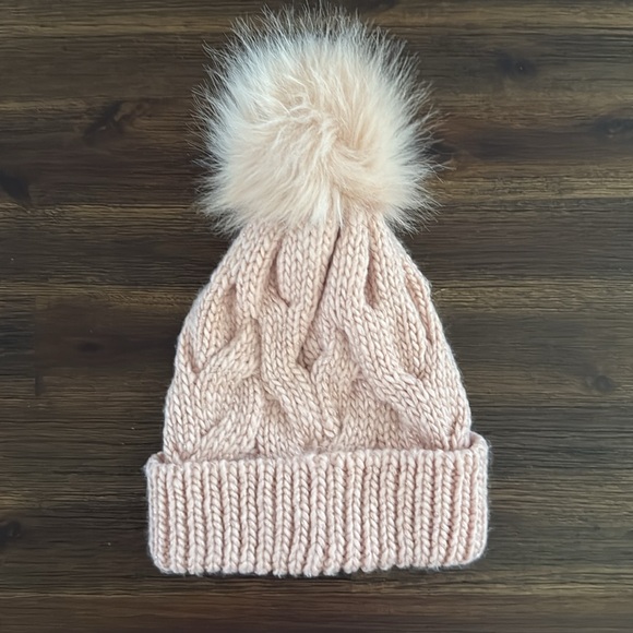 Express Pale Pink Knit Winter Beanie with Pom Pom - Picture 7 of 10